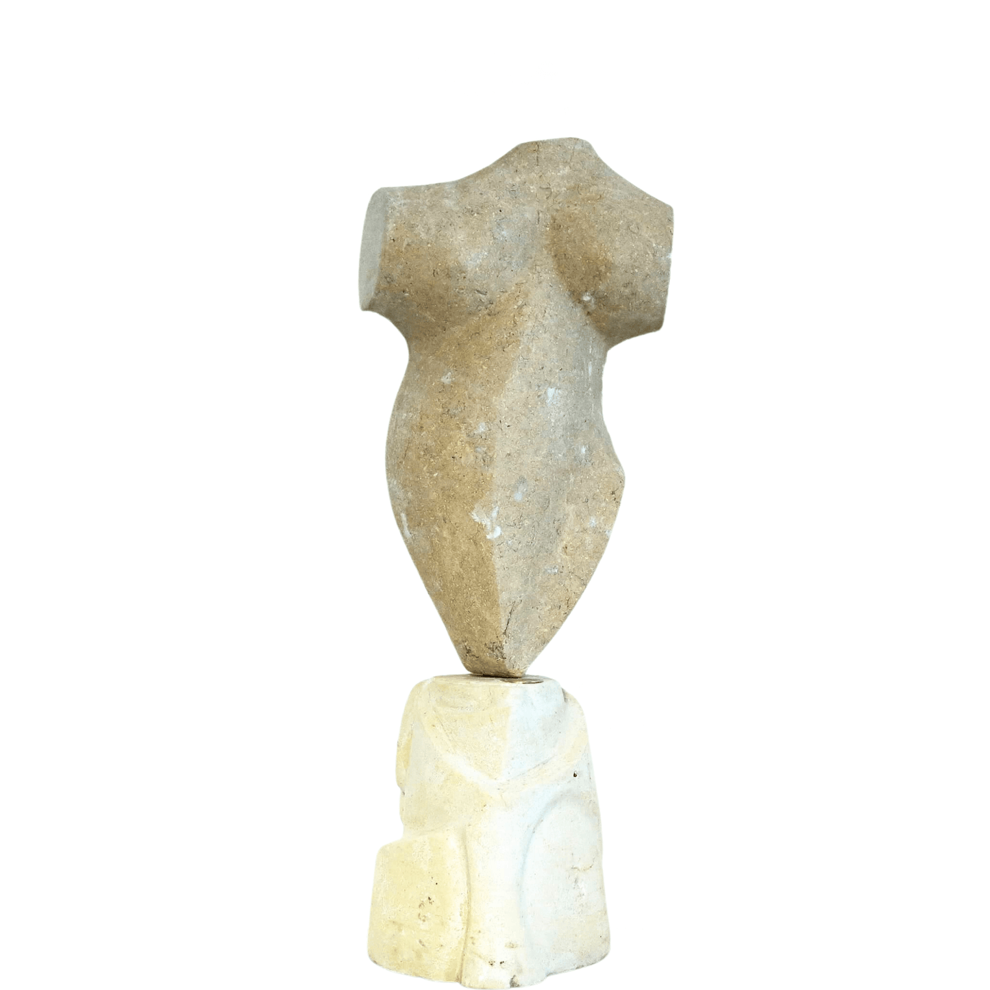 Scultura classica scolpita a mano in pietra calcarea di Bisaccia con piedistallo decorato bianco.