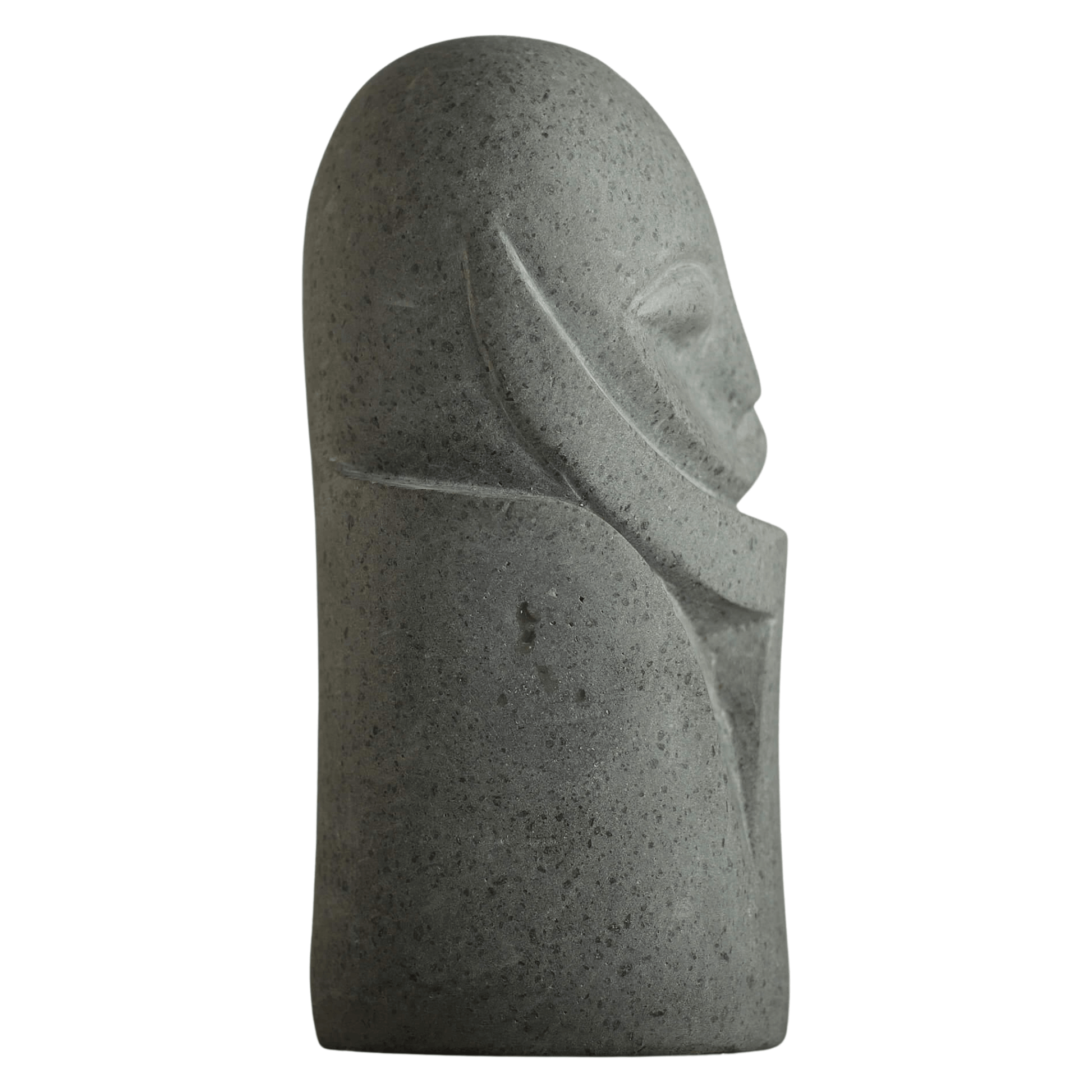 Scultura decorativa in pietra vulcanica ispirata alla riflessione e all’introspezione