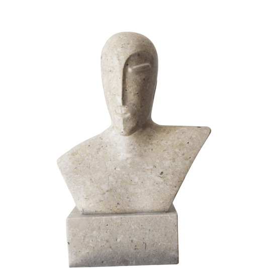 Scultura contemporanea in Perlato del Molise realizzata a mano, busto dal design minimalista e armonioso.
