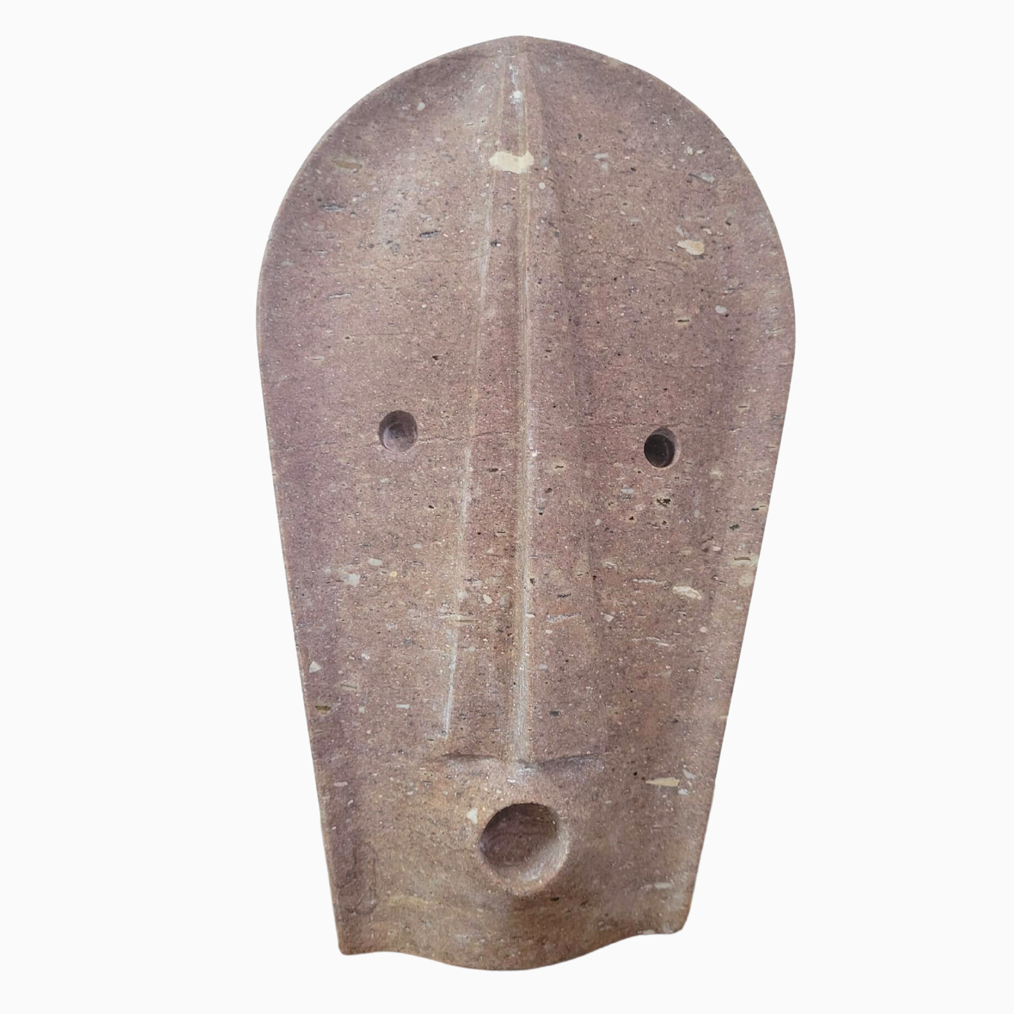 scultura astratta contemporanea in pietra rosa artigianale