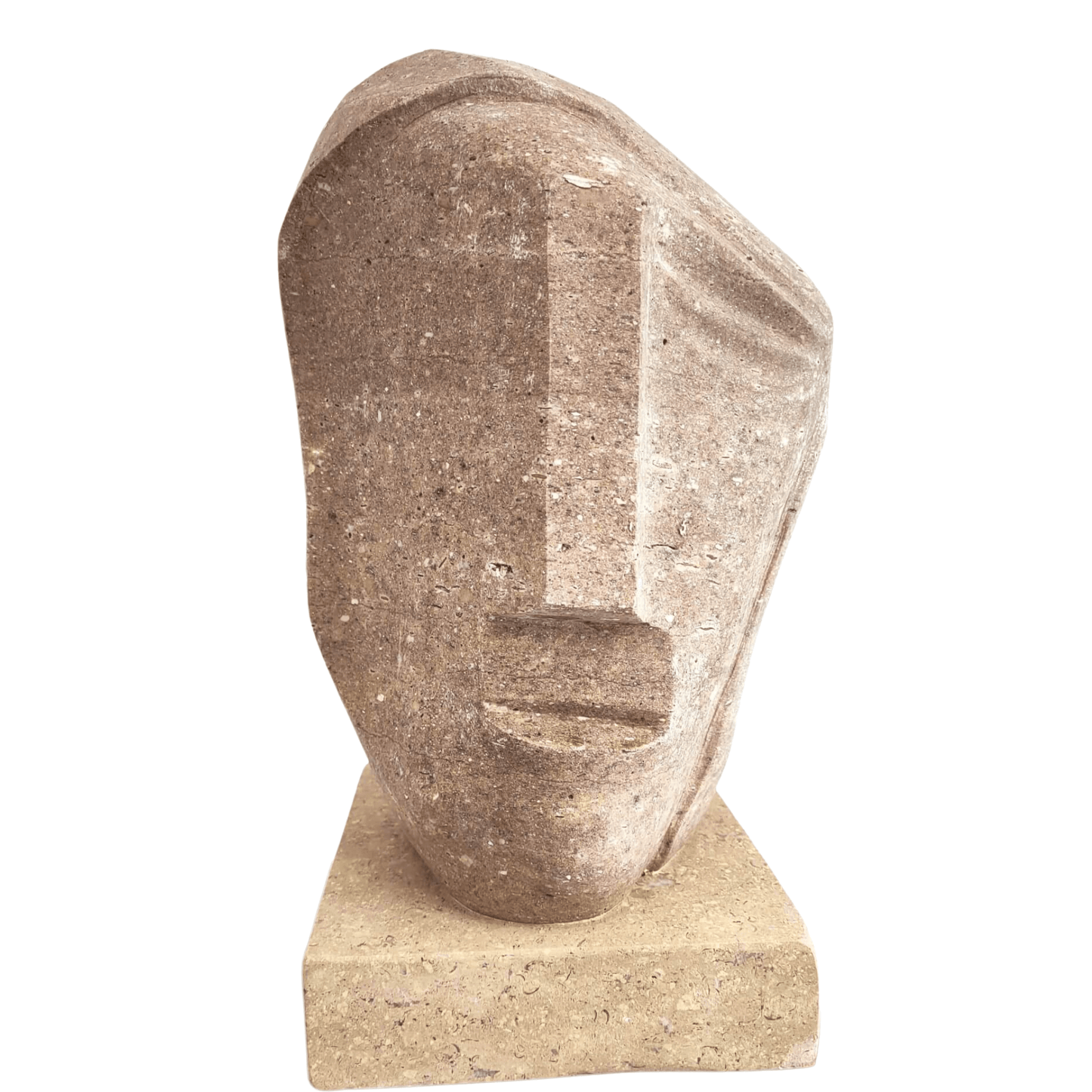 Scultura tribale in pietra naturale di Calitri, realizzata a mano con stile wabi-sabi.
