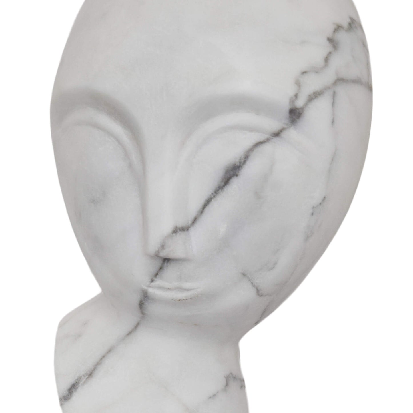 Scultura contemporanea con testa in marmo e supporto in roccia vulcanica