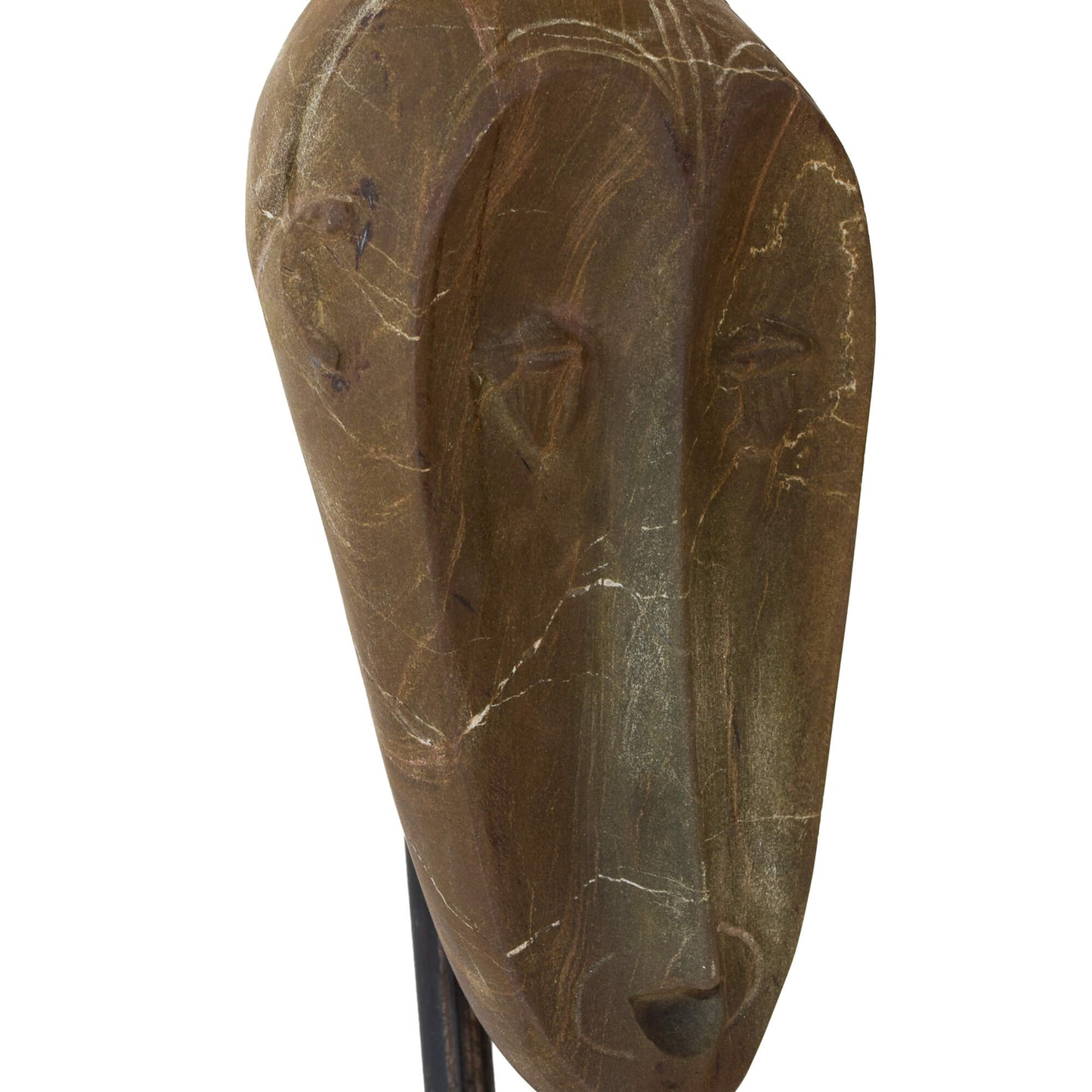 Maschera africana decorativa in pietra naturale finemente lavorata a mano.