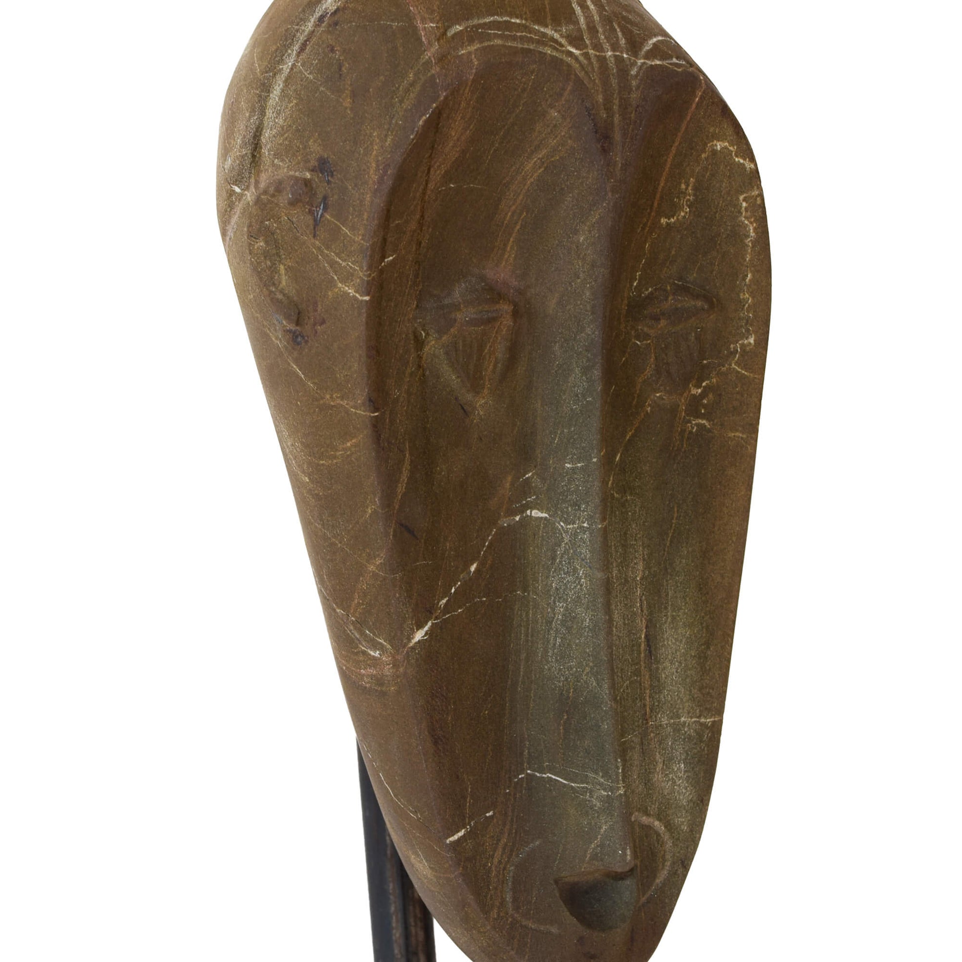 Maschera africana decorativa in pietra naturale finemente lavorata a mano.