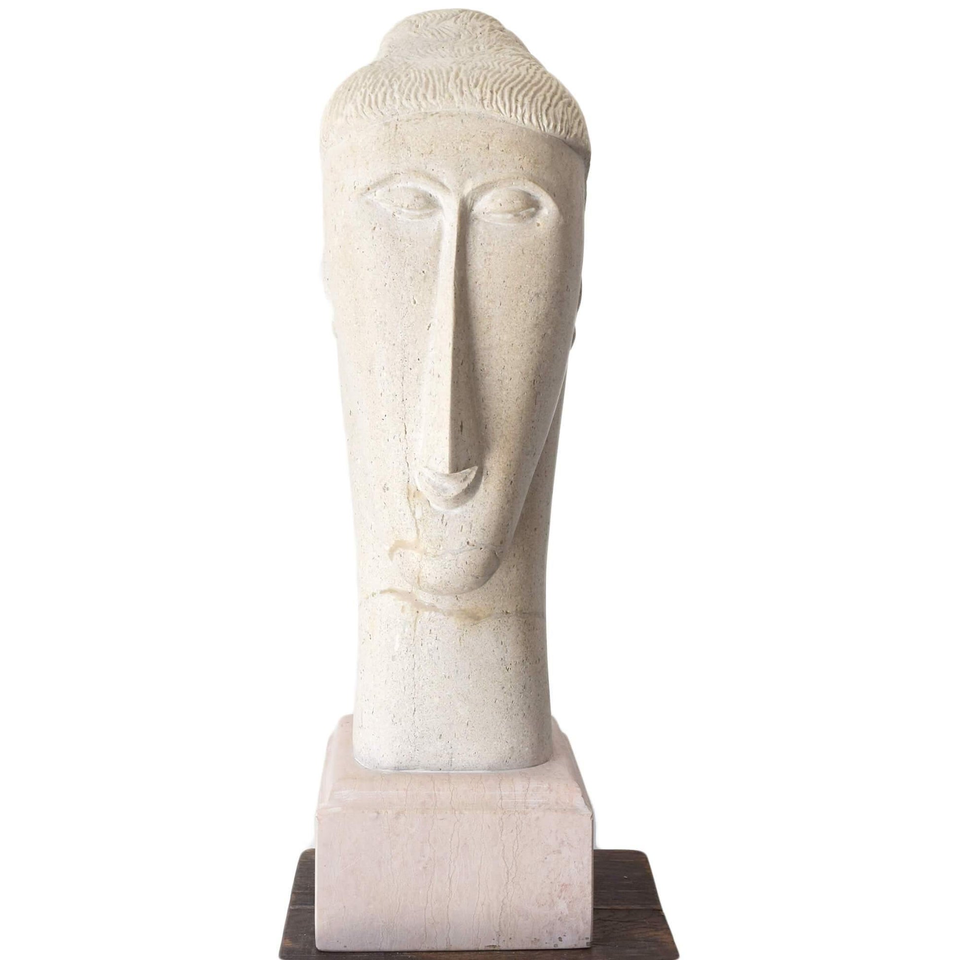 Scultura testa di donna scolpita a mano in pietra naturale