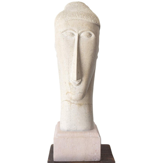 Scultura testa di donna scolpita a mano in pietra naturale