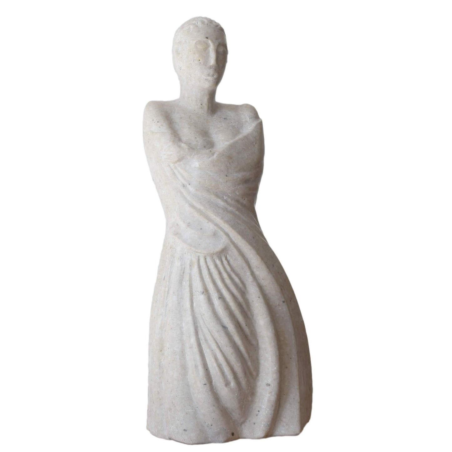 Statua donna con mantello in pietra naturale